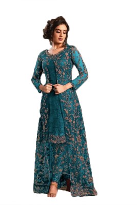 W ETHNIC Net/Lace Embroidered Kurta & Sharara Fabric