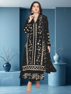 Dealbazaars Corporation Georgette Dyed, Embroidered, Embellished, Self Design Salwar Suit Material