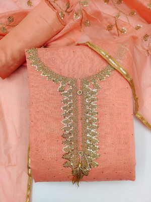 MUMAL Chanderi Embroidered Salwar Suit Material