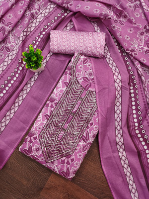 PandadiSaree Cotton Blend Embroidered, Floral Print Salwar Suit Material