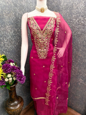 NIDHI'S FASHION Silk Blend Embroidered Salwar Suit Material