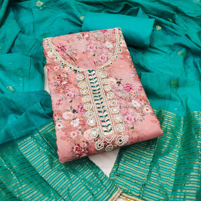 Shadow & Saining Cotton Blend Self Design Salwar Suit Material