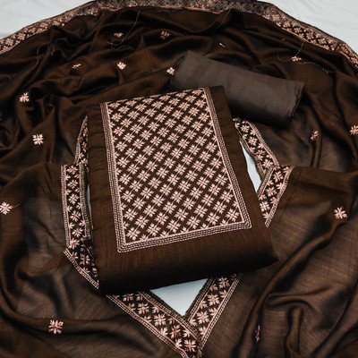 manvaa Silk Blend Embroidered Salwar Suit Material