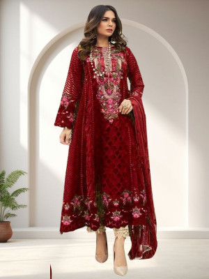 Amit Georgette Dyed, Embroidered, Checkered, Embellished, Self Design, Striped Salwar Suit Material