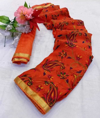 NIYAMI Chiffon Solid, Floral Print, Embellished, Printed Blouse Material