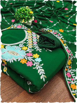 Leeza Store Georgette Embroidered, Embellished Salwar Suit Material