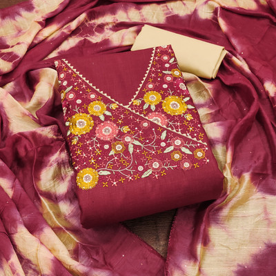 PandadiSaree Cotton Blend Embroidered Salwar Suit Material