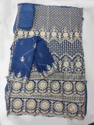 skyfiesta Georgette Embroidered Salwar Suit Material