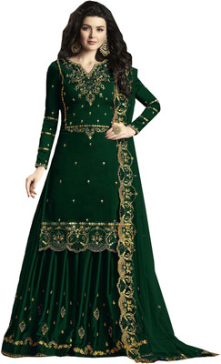 CLOTHTEXTILE Georgette Embroidered Kurta & Palazzo Material