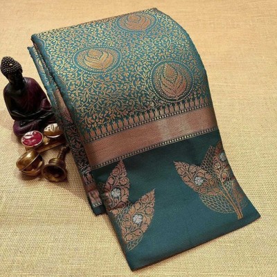 SGF11 Woven Kanjivaram Pure Silk, Art Silk Saree(Dark Green)