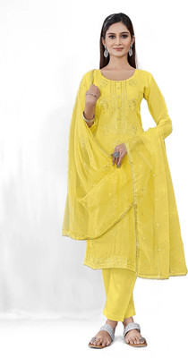Tavas Chanderi Embroidered Salwar Suit Material