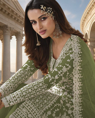 Dealbazaars Corporation Net/Lace Dyed, Embroidered, Embellished, Self Design Salwar Suit Material