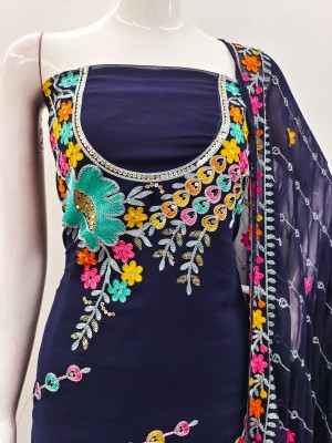 VASTRALATA Georgette Embroidered Salwar Suit Material