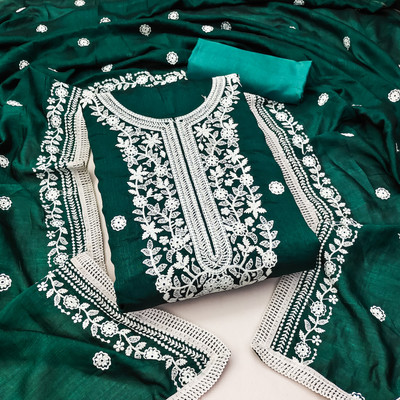 manvaa Silk Blend Embroidered Salwar Suit Material
