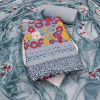 Shadow & Saining Cotton Blend Embroidered Salwar Suit Material