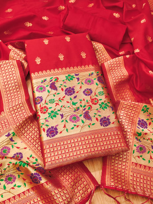 ETHANIC VILLA Silk Blend Printed Salwar Suit Material