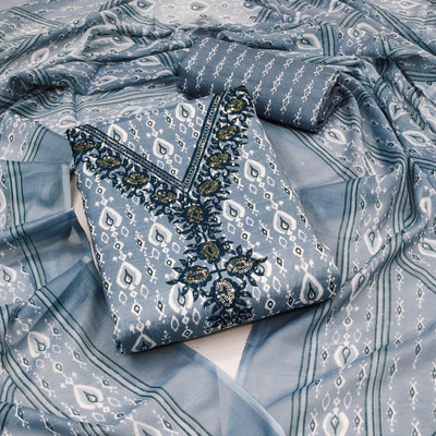 manvaa Cotton Blend Embellished Salwar Suit Material