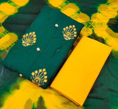 S Creation Cotton Blend Dyed, Solid, Embroidered Kurta & Churidar Material