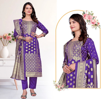 GEETABAASREE Silk Blend Printed Kurta & Churidar Material