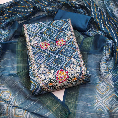 Bliissfalir Cotton Blend Embroidered Kurta Fabric