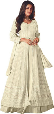 KAPANKU Georgette Embroidered Gown/Anarkali Kurta & Bottom Material