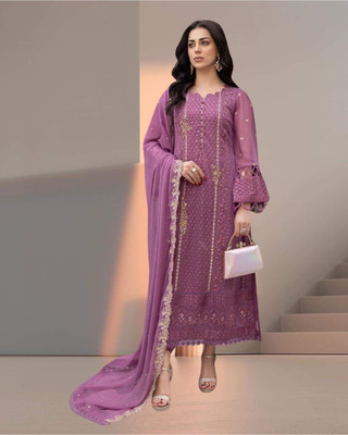 Dealbazaars Corporation Georgette Embroidered, Embellished, Self Design Salwar Suit Material
