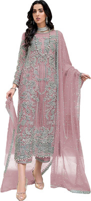 DEVAANSHFAB Organza Embroidered Salwar Suit Material