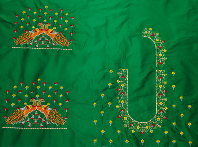 KASHTBHANJAN Art Silk Embroidered Blouse Material