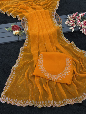EthnicAura Organza Embellished Blouse Material