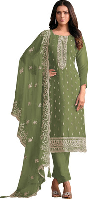 JINIMART Chiffon Embroidered Salwar Suit Material