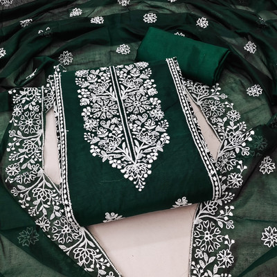 manvaa Cotton Blend Embellished Salwar Suit Material