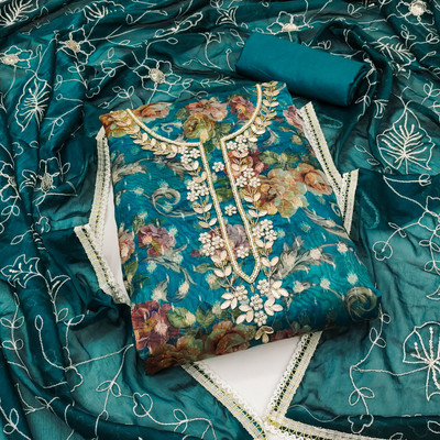 NEGRONI Organza Floral Print Salwar Suit Material