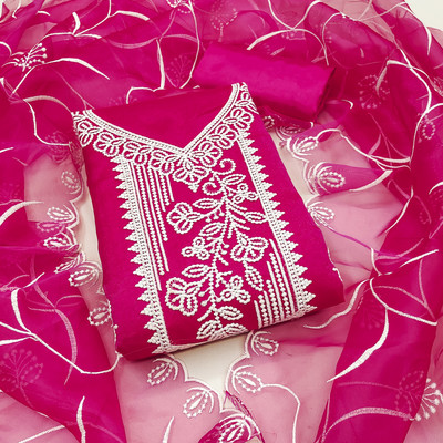 HERE&NOW Organza Embroidered Salwar Suit Material