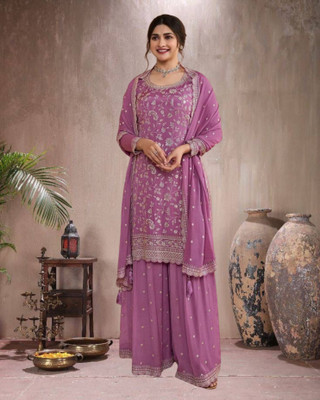 Dealbazaars Corporation Georgette Dyed, Embroidered, Embellished, Self Design Salwar Suit Material