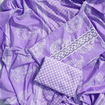 FAB JUNCTION Pure Cotton Printed, Self Design Salwar Suit Material