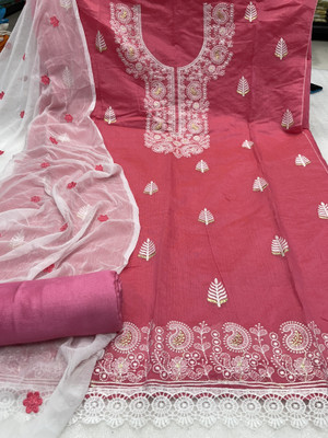 MBL Chanderi Embroidered Salwar Suit Material