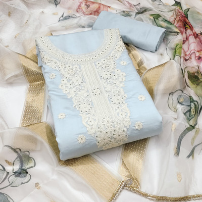 manvaa Cotton Silk Embroidered Salwar Suit Material
