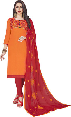 manvaa Cotton Blend Solid, Embroidered Salwar Suit Material