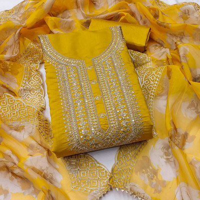 NIDHI'S FASHION Silk Blend Embroidered Salwar Suit Material