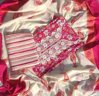 FAB JUNCTION Pure Cotton Printed, Self Design Salwar Suit Material