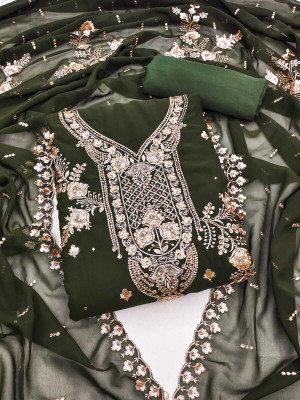 FLAPION CREATION Georgette Embroidered Salwar Suit Material