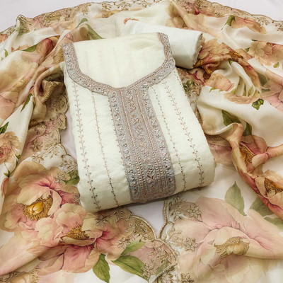 AP FAB Silk Blend Embroidered Salwar Suit Material