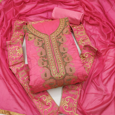 manvaa Cotton Blend Embroidered Salwar Suit Material