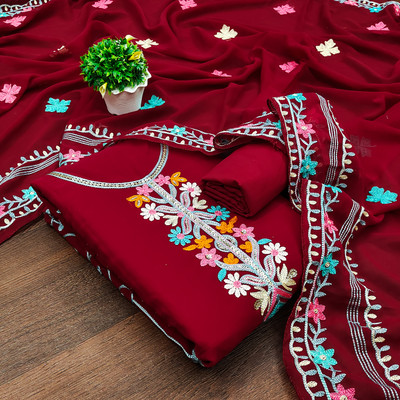 DUTT TEXTILE Georgette Self Design Salwar Suit Material