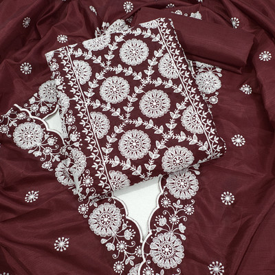 TOHOON Art Silk Embroidered Salwar Suit Material