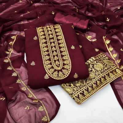 VILUCHI Pure Silk Embroidered Salwar Suit Material