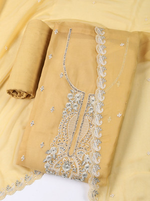 Meena Bazaar Organza Embroidered Salwar Suit Material