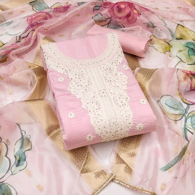 manvaa Cotton Silk Embroidered Salwar Suit Material