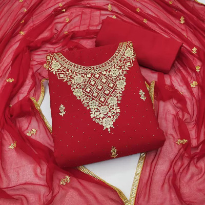NK Enterprise Georgette Embroidered Salwar Suit Material