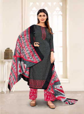 EverEthnic Cotton Blend Printed Salwar Suit Material